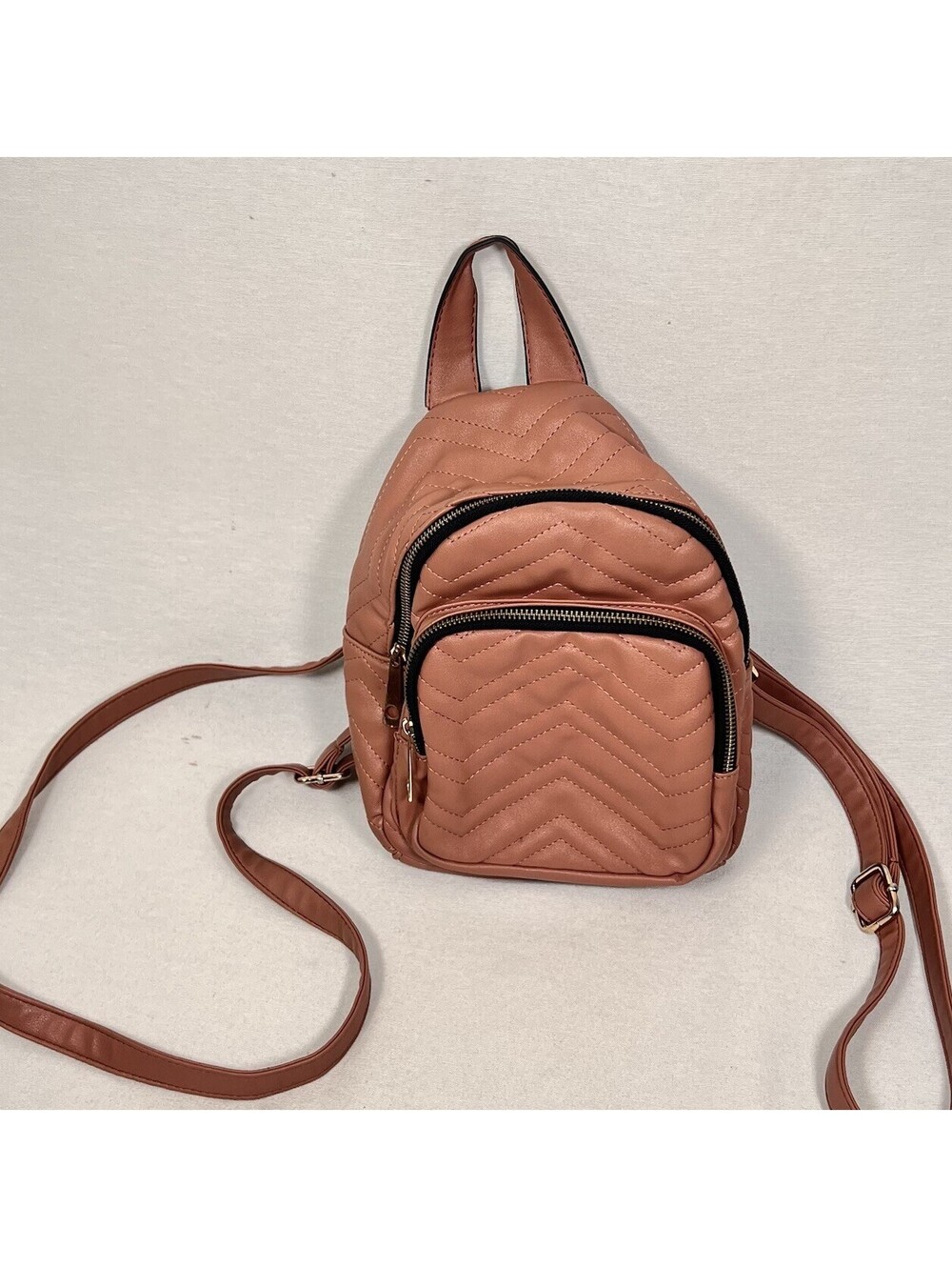 Kiss Me Couture Front Quilted Two Zipper Pocket Pink Backpack